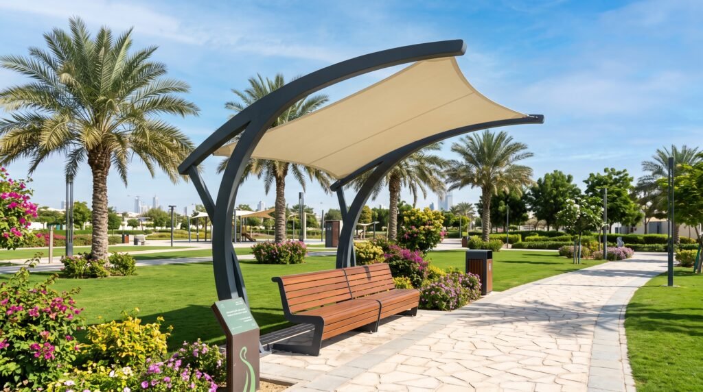 park and site benches shade